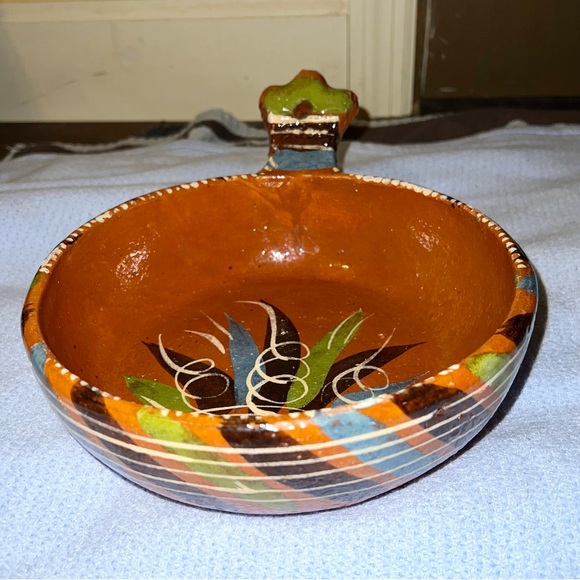 Mexican Tlaquepaque Nesting Bowls 2 Piece Set Redware Pottery Glazed Terra Cotta - Picture 8 of 15